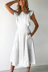 Skaterkleid aus Baumwolle mit geraffter Taille und Rundhalsausschnitt